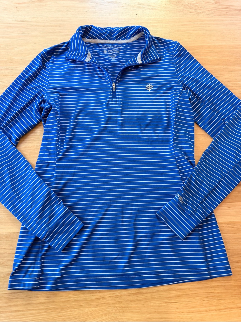 Coolibar Women's Striped Quarter-Zip Pullover - Royal Blue/White